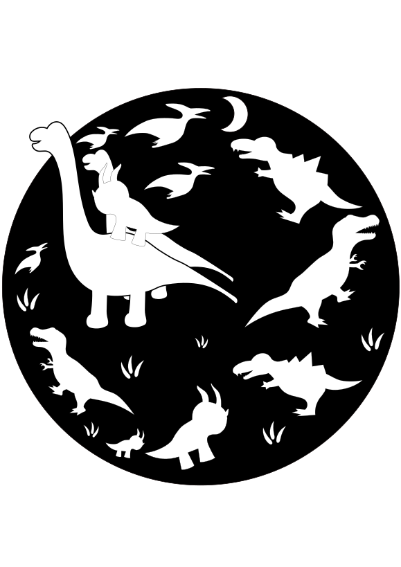恐竜の黒白塗り絵マンダラ