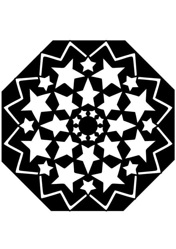 星のマンダラ３８－２の簡単な黒白塗り絵です