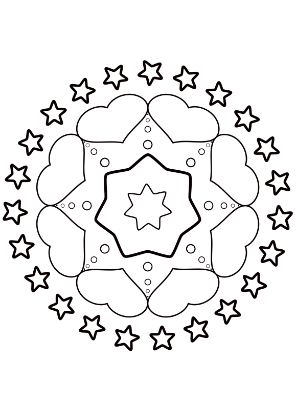 Mandala 9 Hearts and Stars free coloring pages for kids
