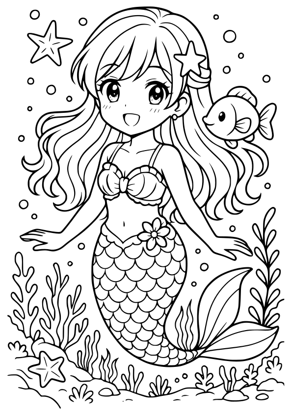 Mermaid Girl 22 free coloring pages for kids