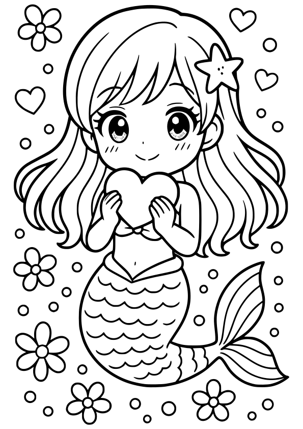 人魚２３の女の子の塗り絵です