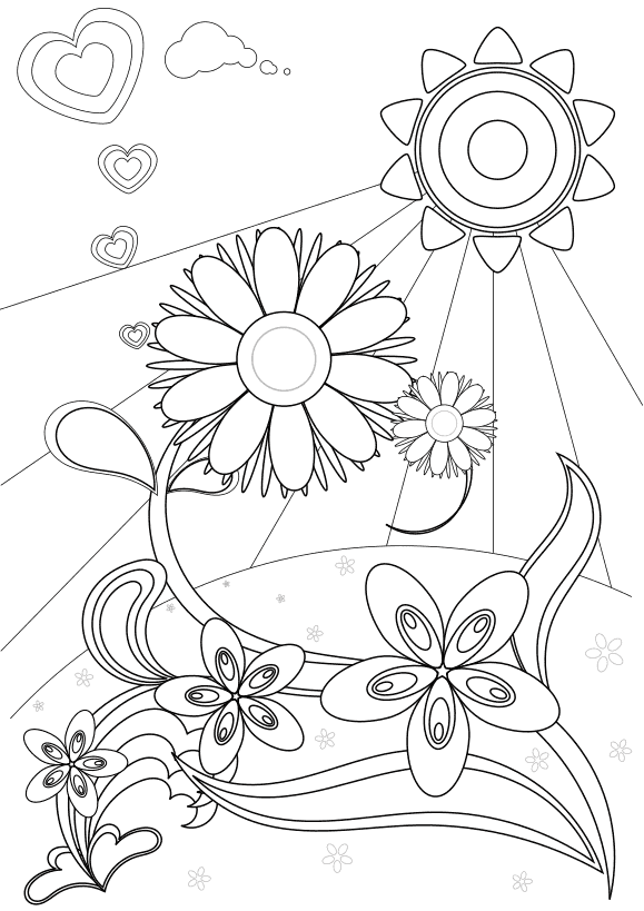 Flower-high level free coloring pages for kids