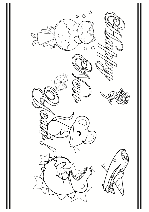 Happy New Year free coloring pages for kids