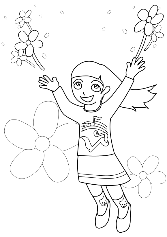 Flower and girl 2 free coloring pages for kids