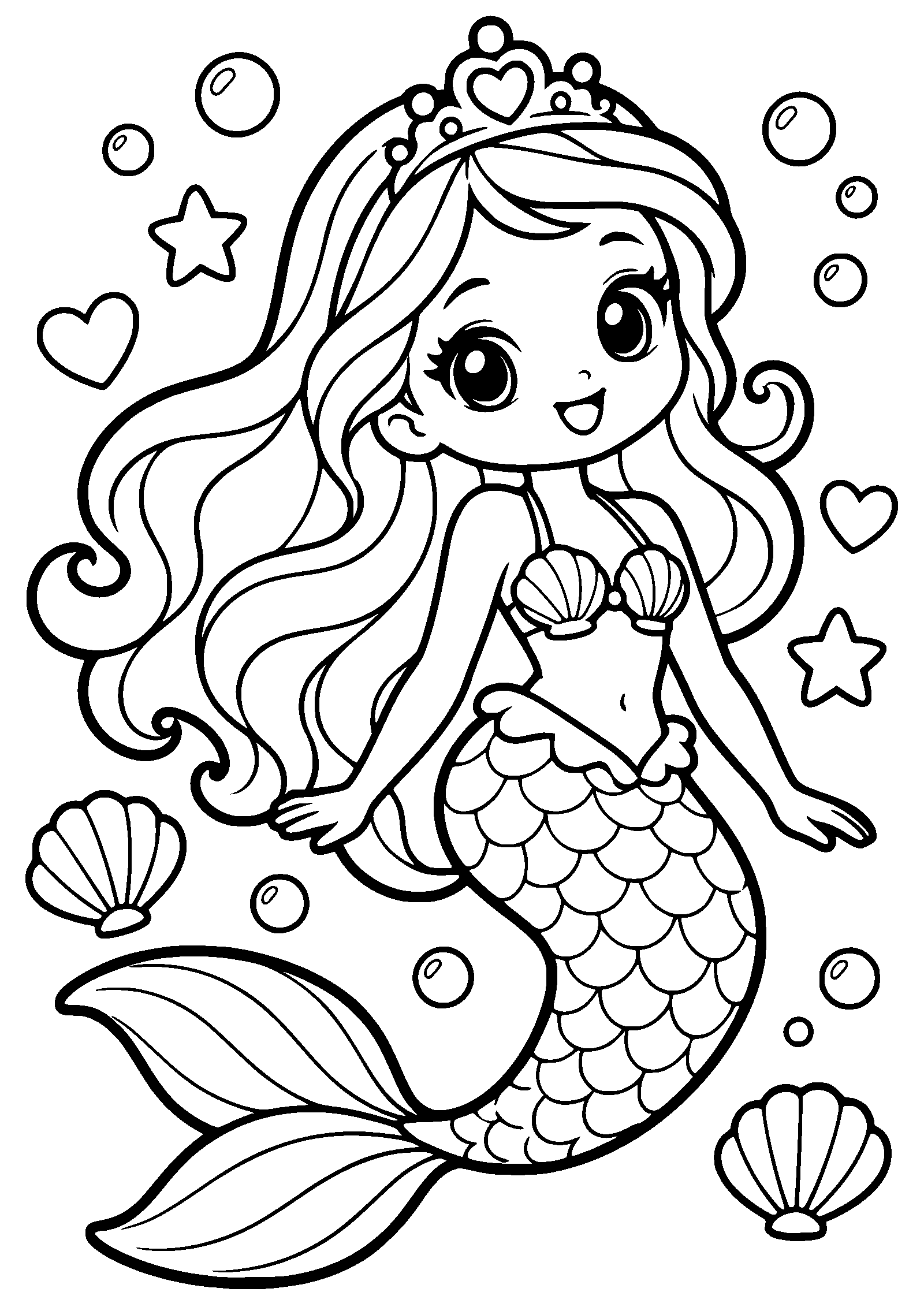 プリンセスマーメイド２の人魚の女の子の塗り絵です