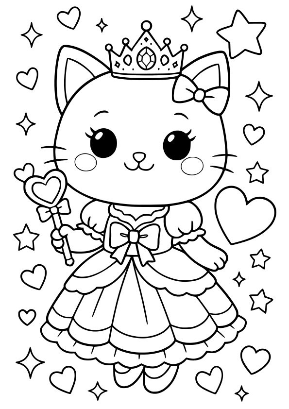 Cat princess free coloring pages for kids