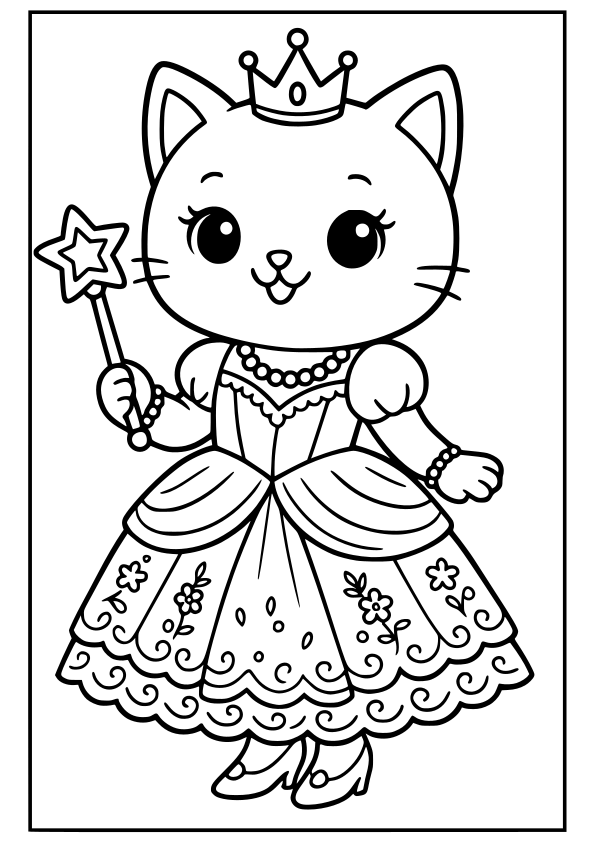 Princess cat 3 free coloring pages for kids
