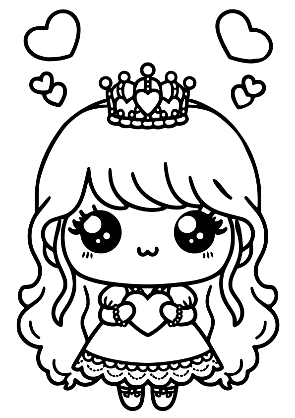 Princess Girl Heart free coloring pages for kids