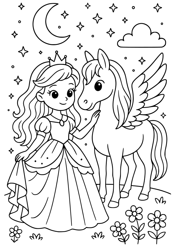 Princess Pegasus free coloring pages for kids