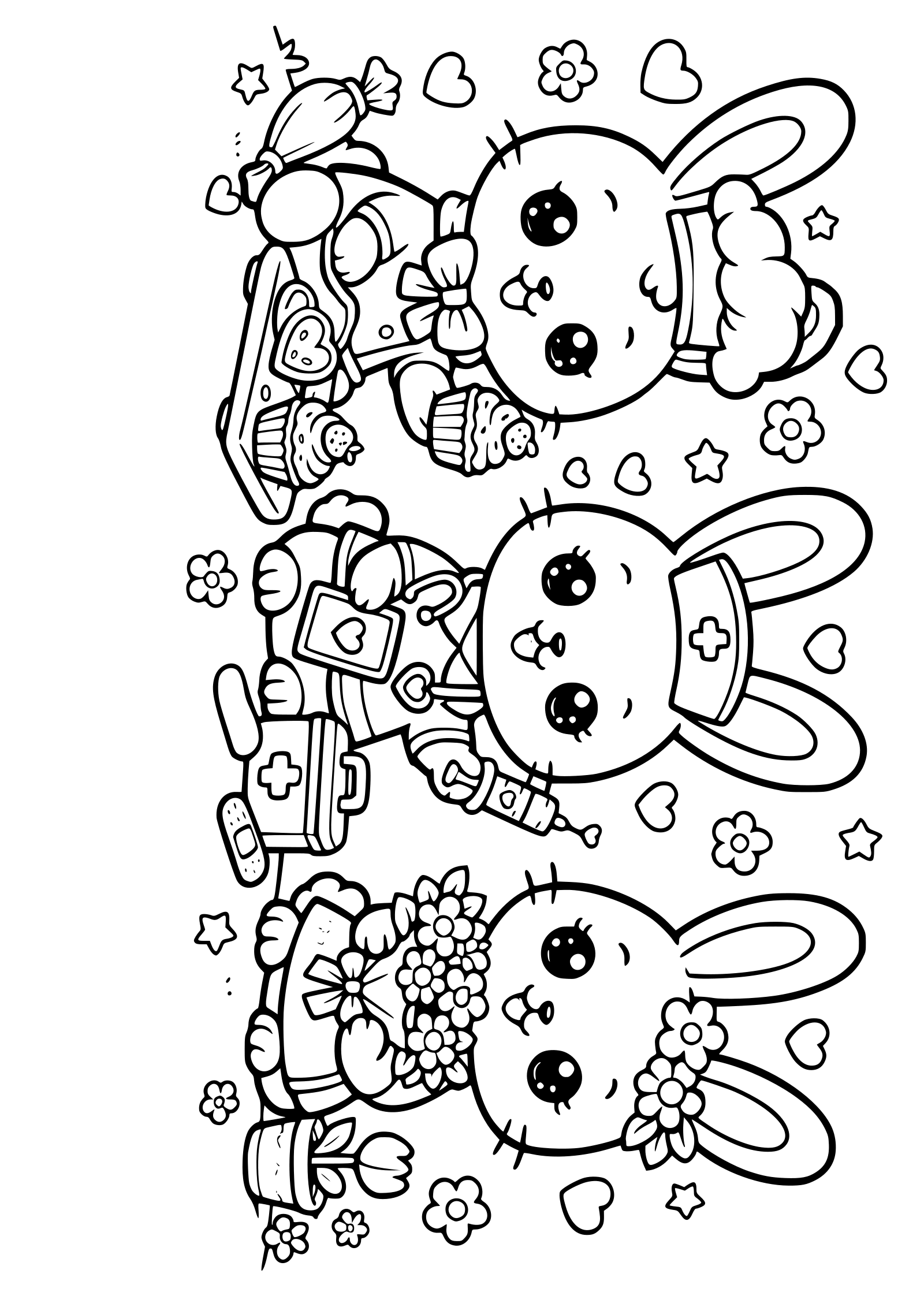 うさぎさんたちの動物のかわいい塗り絵です