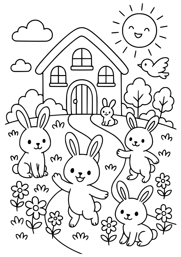 Rabbits world free coloring pages for kids