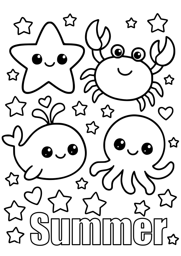 海の生き物の塗り絵です