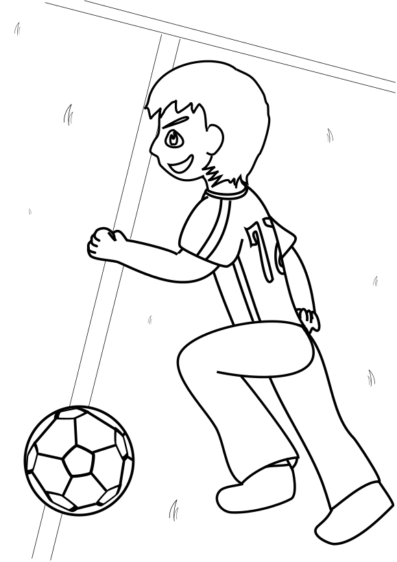 サッカーで遊ぶ男の子の塗り絵です