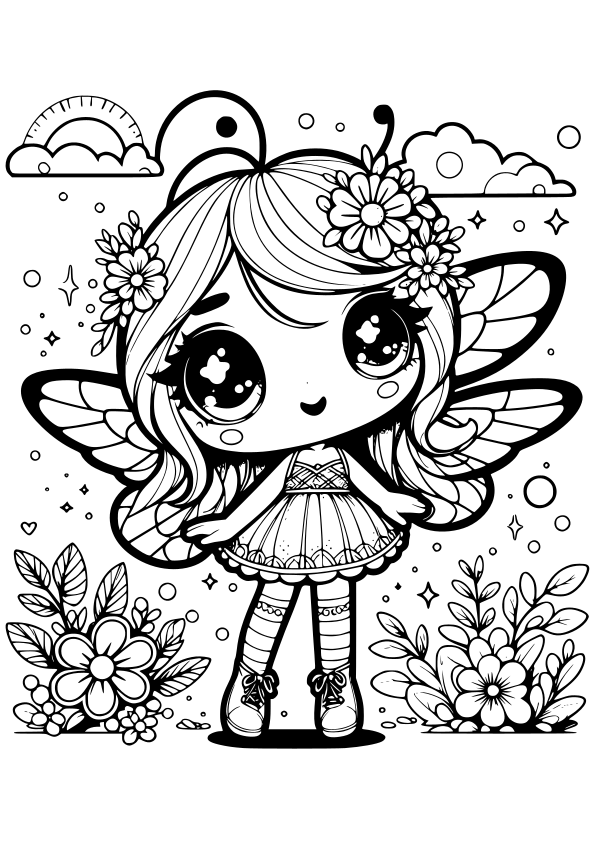 Spring Fairy Girl free coloring pages for kids