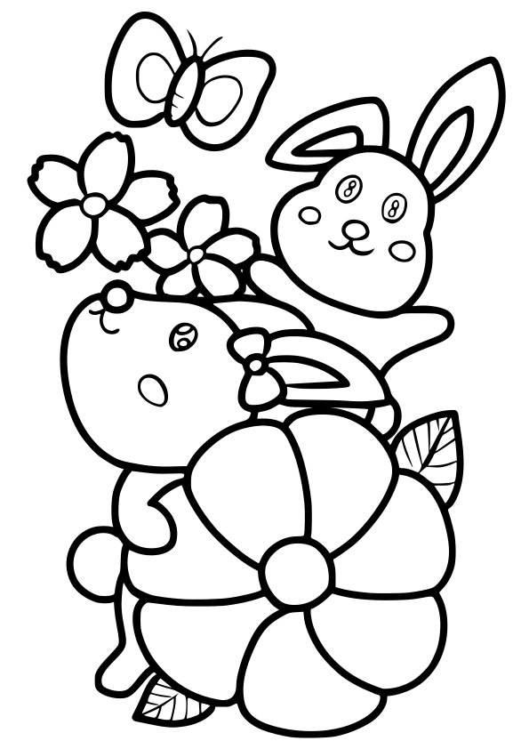 Spring Rabbits free coloring pages for kids