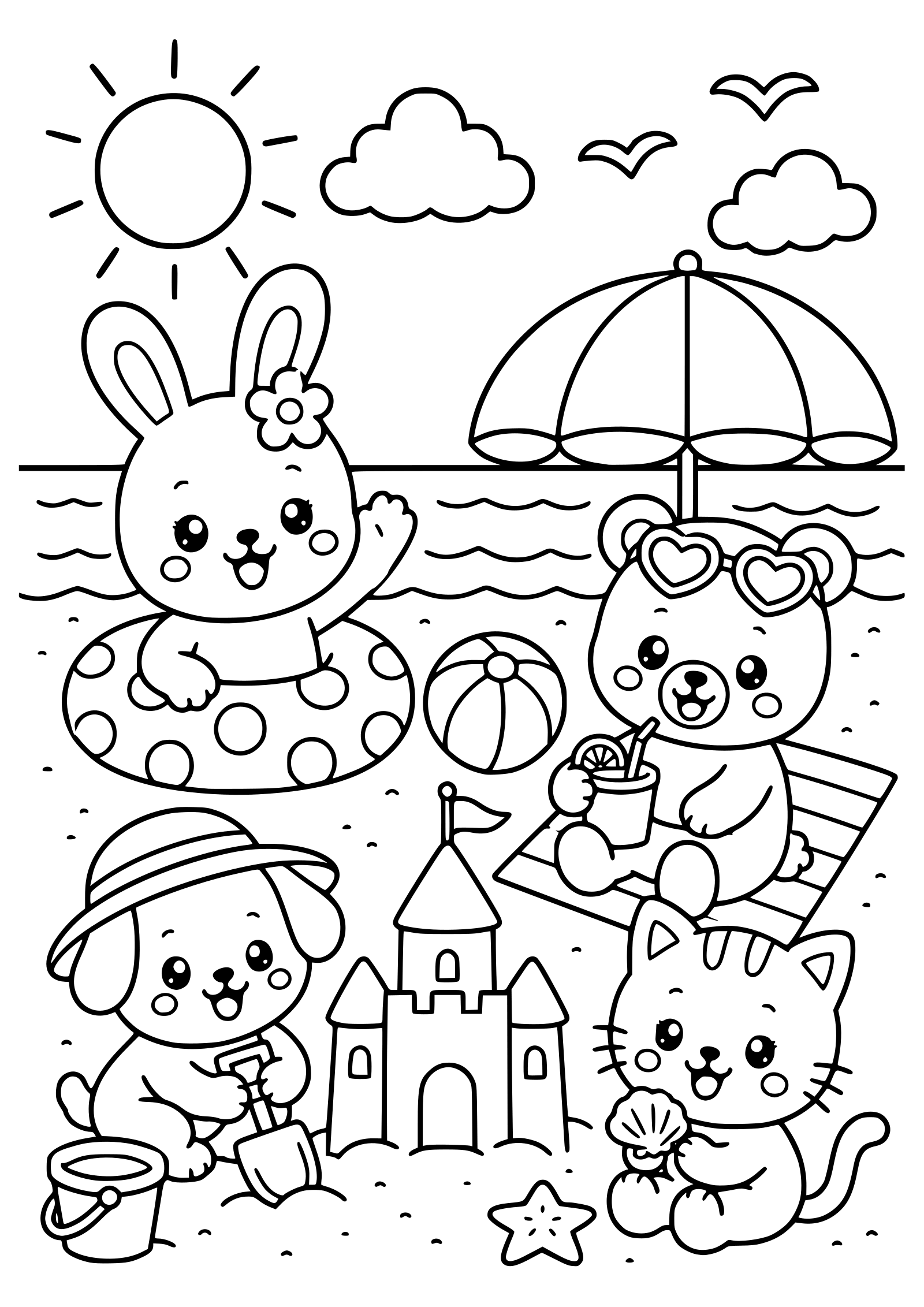 夏の動物さんたちの塗り絵です