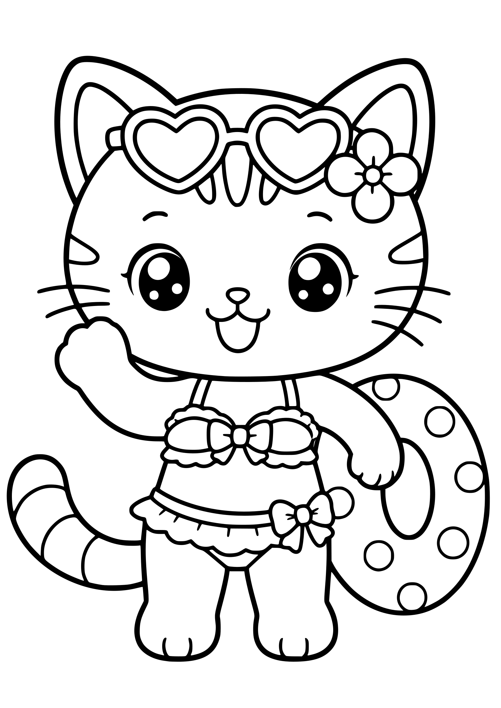 夏の猫ちゃんの女の子の塗り絵です