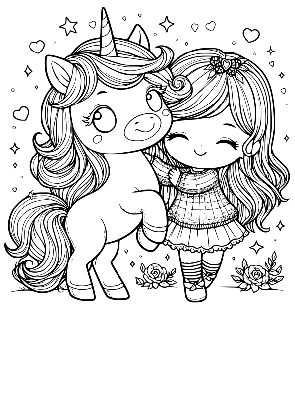 Unicorn Girl 13 free coloring pages for kids