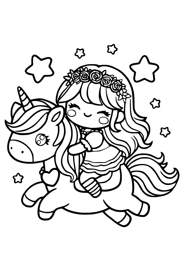 Unicorn Girl 3 free coloring pages for kids