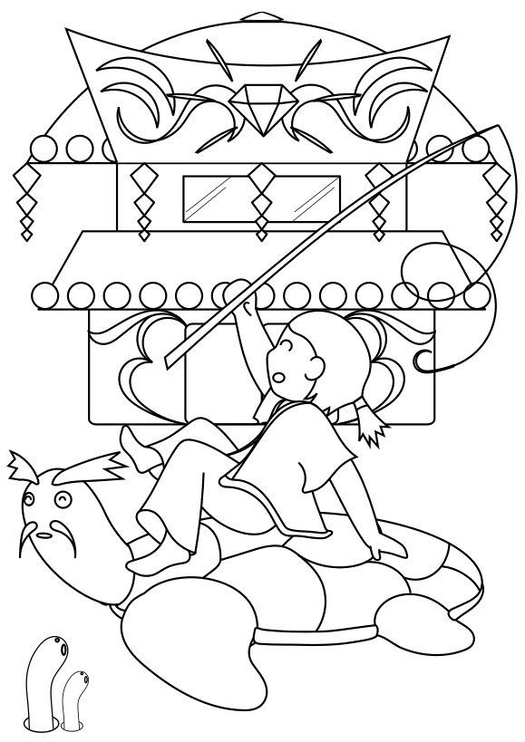 Urashima Taro and Turtle and Ryugu Castle free coloring pages for kids