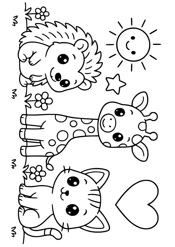 cute animals like doll easy coloring page for kids free printable