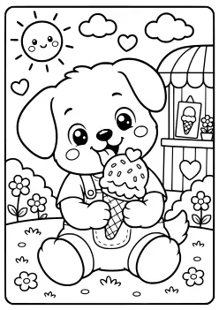 今週のランキングに入ったアイスクリーム犬の塗り絵です