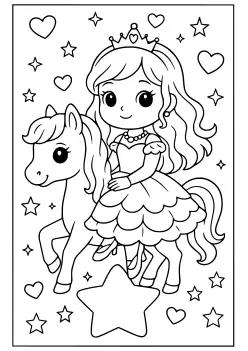 今週のランキングに入ったプリンセスと馬の塗り絵です