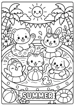 今週のランキングに入った夏の動物2プールの塗り絵です